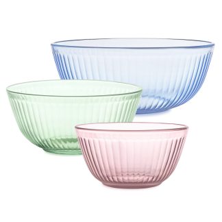Pyrex Pyrex® Colors Sculpted Tinted 3-piece Mixing Bowl Set, No Lid (Pink,Green,Blue)