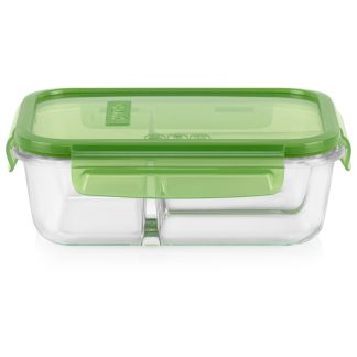 Pyrex Pyrex® MealBox™ 4-cup Divided Glass Food Storage Container with Green Lid