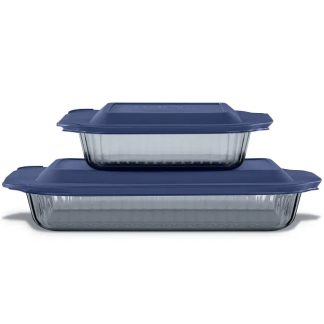 Pyrex Pyrex® Colors Sculpted Tinted 4-piece Baking Set with Plastic Lids, Smoke