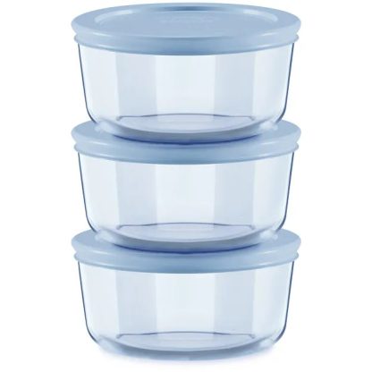Pyrex Pyrex® Simply Store® Tinted 6-piece Round Storage Value Pack with Blue Plastic Lids