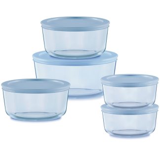 Pyrex Pyrex® Simply Store® Tinted 10-piece Round Storage Set with Blue Plastic Lids